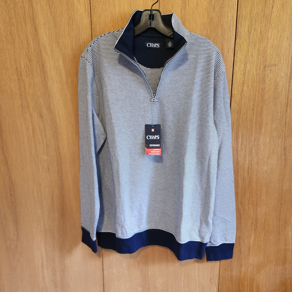 NWT Chaps Men's Striped Sweater - Navy Blue LARGE
